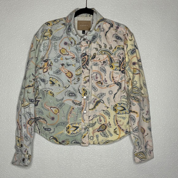 BLANKNYC Women's Jacket Size‎ L Patchwork Paisley Print Denim - Picture 2 of 8